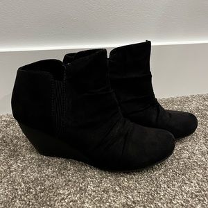 Black Suede Wedge Ankle Boots